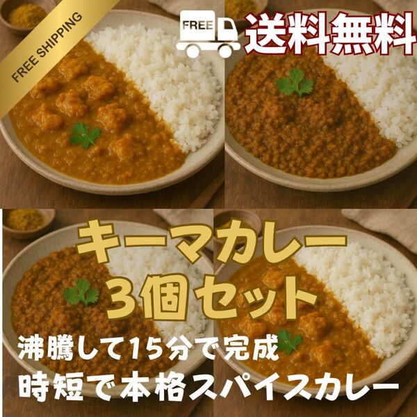 時短ママにも!本格スパイス!キーマカレー3個セット