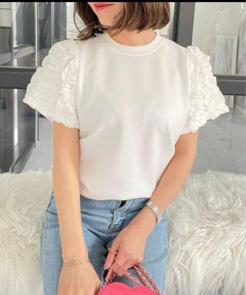 デザインフリルスリーブ半袖Tシャツフリル袖カットソーAMELY yori birthdaybash 半袖