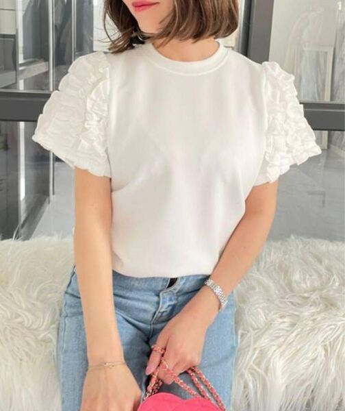 最終お値下げ*デザインフリルスリーブ半袖Tシャツフリル袖カットソーAMELY yori birthdaybash 半袖