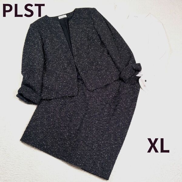 PLST プラステ ワンピーススーツ セットアップ ノーカラージャケット ツイード 学校行事 フォーマル ママスーツ 大きいサイズ