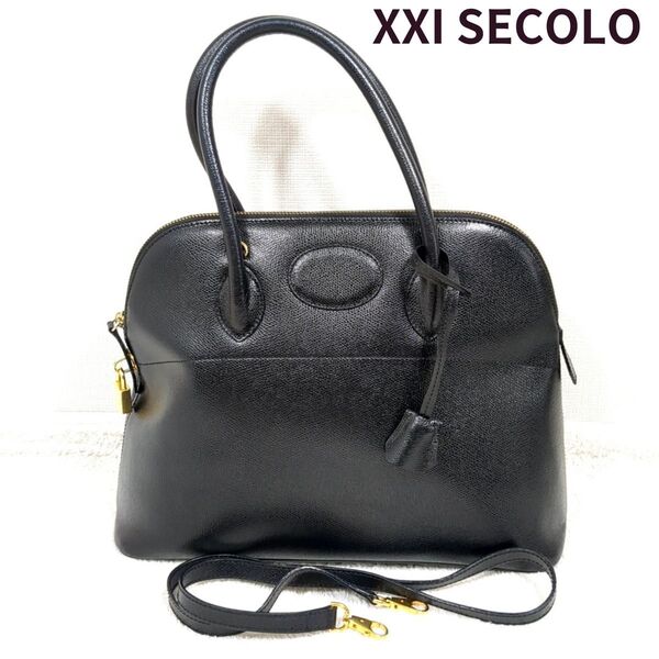 XXI SECOLO ハンドバッグ ショルダーバッグ 2way ゴールド金具 カデナ MADE IN ITALY ブラック レザー