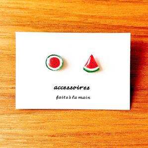 ハンドメイド ピアス スイカ 赤