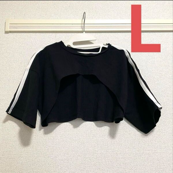 黒のクロップドトップス Tシャツ ショート丈 Lサイズ 韓国ファッション