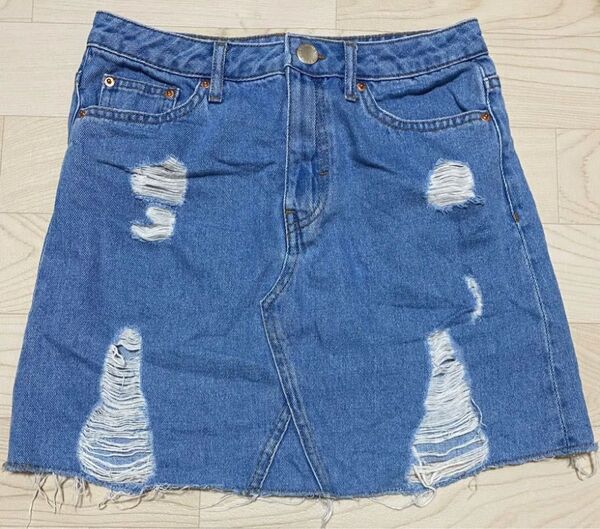 H&M ダメージデニム ミニスカート EUR 34/X Sサイズ相当