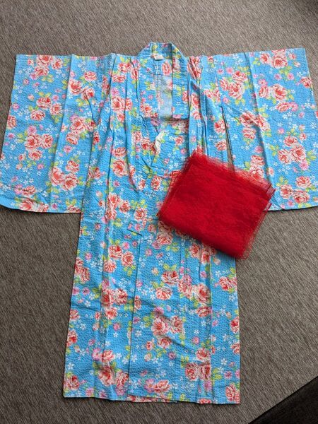 女児 浴衣110cm 水色 甚平