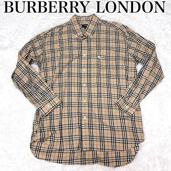 バーバリーロンドン ノバチェック コットン BD 長袖シャツ L ベージュ ボタンダウン BURBERRY LONDON