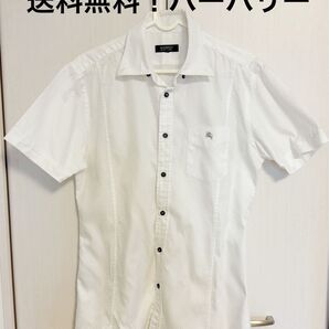 BURBERRY BLACK LABEL 半袖シャツ ホワイト ストライプ メンズ