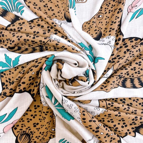 HERMES エルメス カレジェアン LES LEOPARDS レオパード カシミヤ シルク 大判スカーフ アニマル柄 カレ140