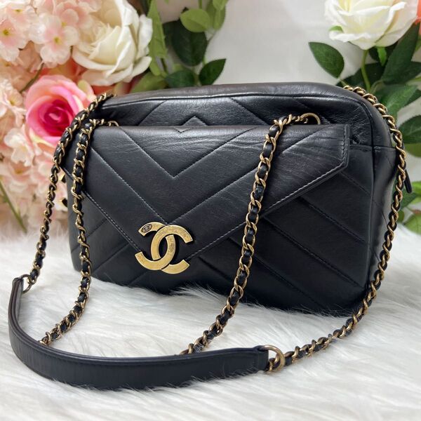 シャネル CHANEL チェーン ショルダーバッグ シェブロン Vステッチ