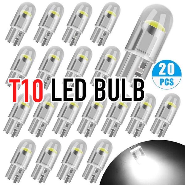 T10 T16 LED バルブ 20個 12V COB 6000K ホワイト ポジション ナンバー メーター パネル 明るい 爆光