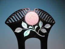 【江月】アンティーク・芝翫香 本鼈甲 螺鈿細工ピンクコンク薔薇の花のかんざし 共ケース付_画像1