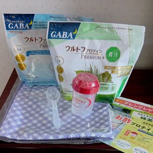 カーブスウルトラプロテインPREMIUM+乳酸菌と青汁 セット (各約30食分)専用シェーカー、計量スプーン、メッシュ巾着 付き!