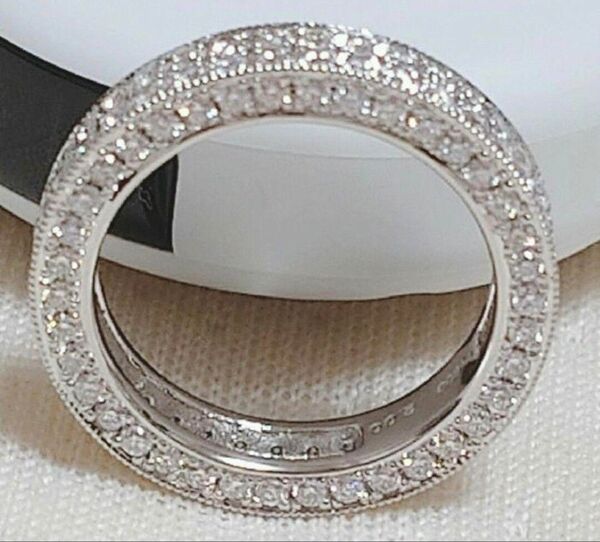 未使用 PT900 天然ダイヤモンド 2ct フルエタニティリング 4列フルダイヤ