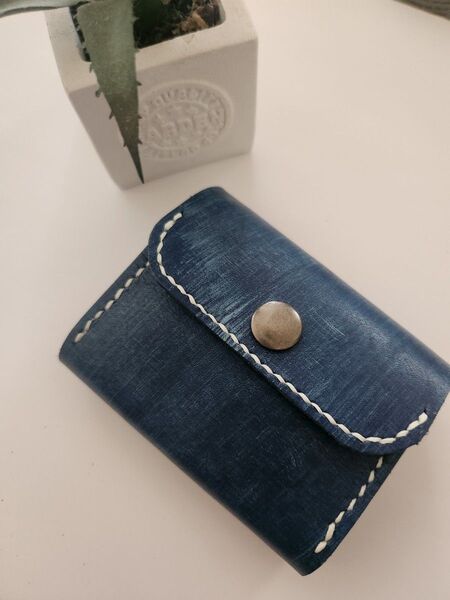 本革 ハンドメイド コンパクト財布 姫路レザー ブルー