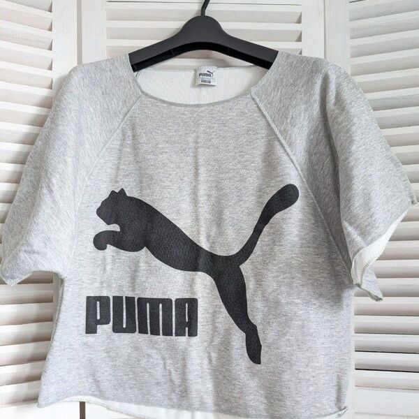 PUMA グレー クロップドTシャツ 半袖 Lサイズ スウェット トレーナー グレー