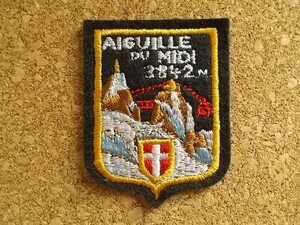 70s エギーユ デュ ミディ フランス ビンテージ刺繍ワッペン/山小屋スキー雪山AIGUILLE DU MIDIアウトドア旅行エンブレム登山スーベニアAA