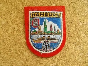 60s ドイツHAMBURGハンブルク港町ビンテージ フェルト刺繍ワッペン/Y紋章アップリケ港湾都市パッチ旅行エンブレム土産ヨーロッパSAMPSONS