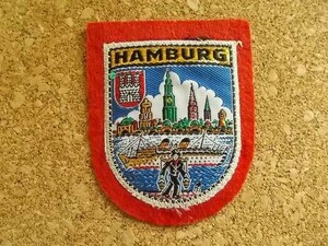 60s ドイツHAMBURGハンブルク港町ビンテージ フェルト刺繍ワッペン/Z紋章アップリケ港湾都市パッチ旅行エンブレム土産ヨーロッパSAMPSONS