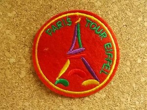 80s フランス PARIS パリ エッフェル塔ビンテージ フェルト刺繍ワッペン/抽象アート紋章アップリケ王冠パッチ旅行エンブレムAヨーロッパ