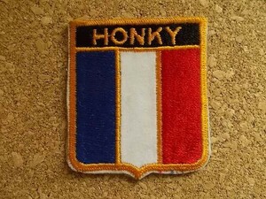 80s ホンキー HONKY フランス国旗 ビンテージ フェルト ワッペン/スラング白人ギャグ スーベニア国旗パッチ旅行エンブレム土産ジョーク