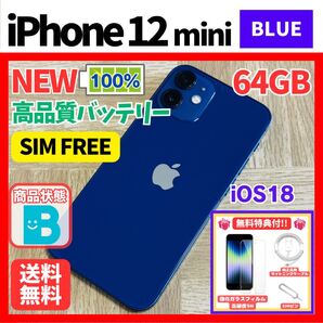 iPhone12mini 64GB ブルー SIMフリー 新品バッテリー