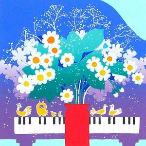【送料無料】【新品】吉岡浩太郎『花のメロディ･30角(マット)』シルクスクリーン 限定800部 作者直筆サイン 静物画 花瓶 ピアノ 楽器, 美術品, 絵画, その他