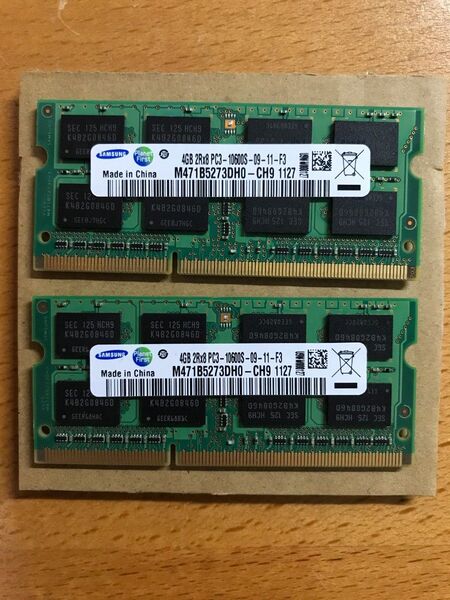 2)SAMSUNG M471B5273DH0-CH9 PC3-10600 DDR3-1333 (4GB×2枚 計8GB)