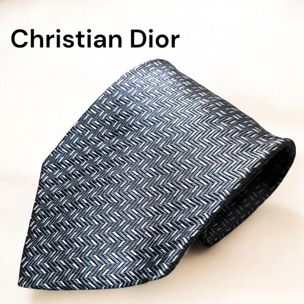 美品 Christian Dior クリスチャン・ディオール メンズ ネクタイ 総柄 シルク 大検約10cm フランス製 ビジネス
