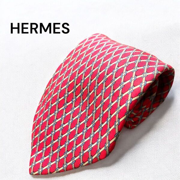 HERMES エルメス ネクタイ メンズ 赤系 総柄 シルク 大剣幅9cm 高級 フォーマル ビジネス ブランド ビジネス シャツ