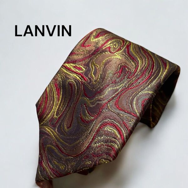 美品 LANVIN ランバン ネクタイ ボルドー系 総柄 シルク100% 大剣幅8.5cm メンズ フォーマル ビジネス 高級感