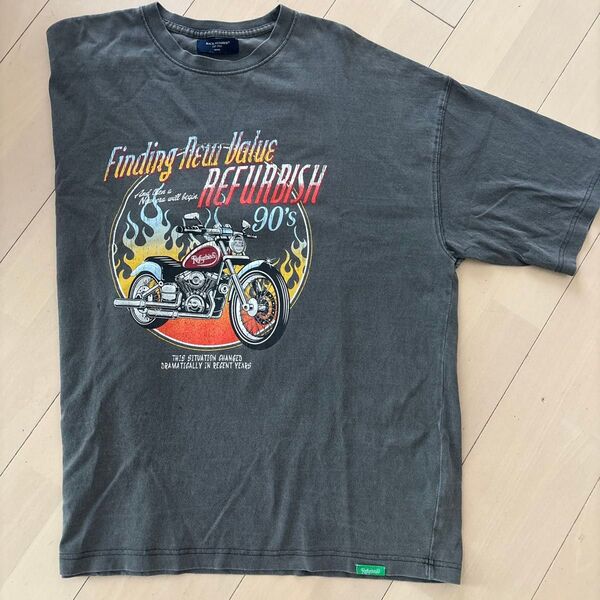 BACK NUMBER バイクプリントTシャツ メンズ Mサイズ 古着風 チャコールグレー