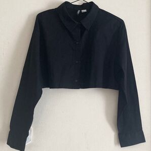 H&M DIVIDED ブラウス 短丈 長袖 クロップドシャツ 黒 M ブラック トップス シャツ
