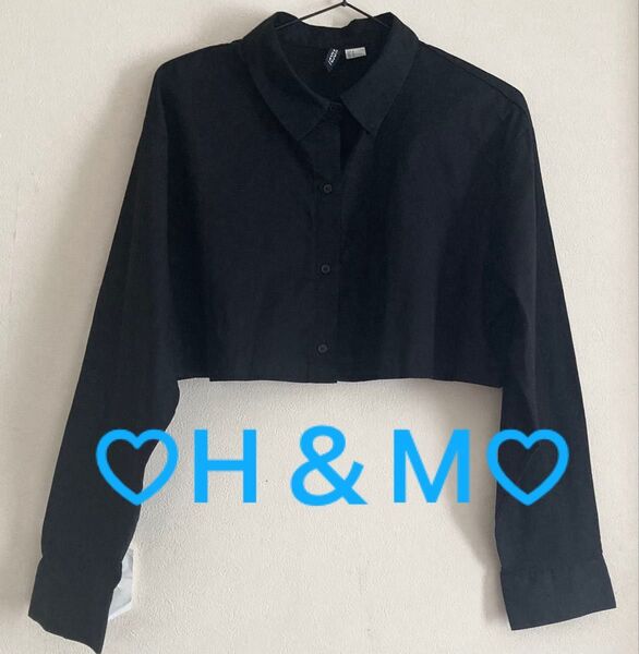 H&M DIVIDED ブラウス 短丈 長袖 クロップドシャツ 黒 M ブラック トップス シャツ