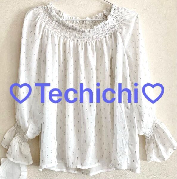 Techichi カットソー ブラウス 長袖 シアー シフォン ホワイト シャツ F トップス