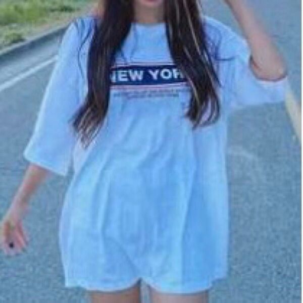 DAZY韓国ブランドM大きいサイズ半袖Tシャツロゴ白オーバー古着ホワイトシンプル