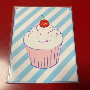 コンパクトミラー カップケーキ柄 水色 未使用