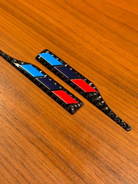 【オリジナル】BMW Mカラー ドアミラーガード 左右セット カーボン調 ショートタイプ
