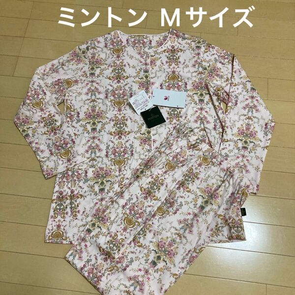 ミントン♪新品 長袖高級パジャマ Mサイズ ワコール 襟無し前開き ピンク