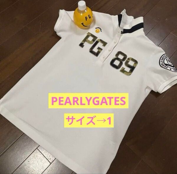 ★パーリーゲイツPEARLYGATES★ビッグロゴカモフラワッペン半袖ポロシャツ白ホワイトMサイズ1★マスターバニー エディション