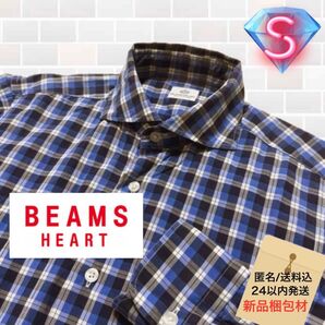 ☆BEAMS HEART ホリゾンタルカラー 薄手チェックシャツ