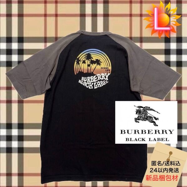 BURBERRY BLACK LABEL 半袖 ラグラン袖切替デザイン バックプリントTシャツ