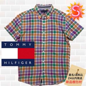 TOMMY HILFIGER 半袖 マルチカラー薄手チェックシャツ