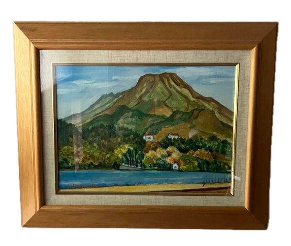 二科展受賞作家による作品 風景画 油絵 額縁付き