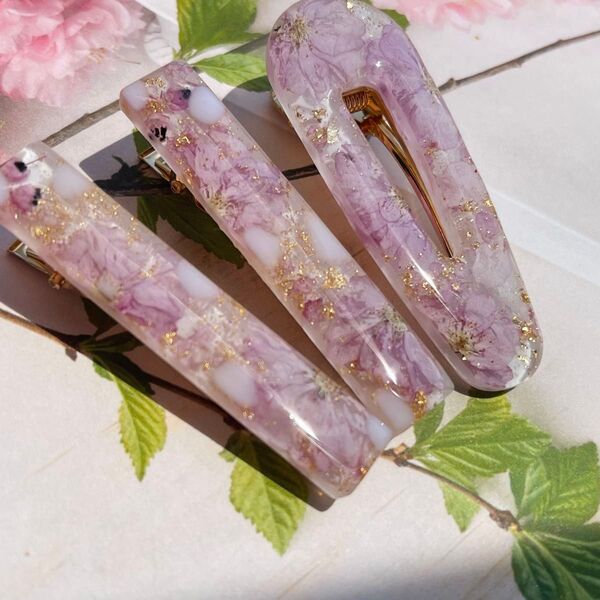 フラワーヘアクリップセット 3個セット ハンドメイド 花 桜