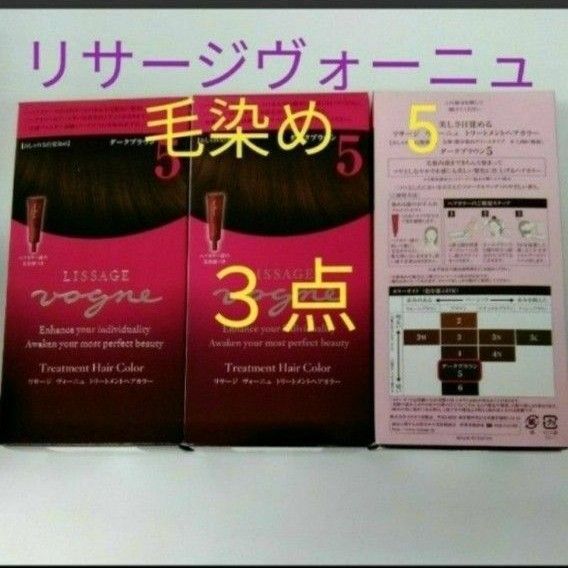 リサージヴォーニュ トリートメントヘアカラー 5 ダークブラウン毛染め 3点セット