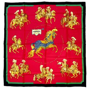 HERMES エルメス カレ90 CARROUSEL スカーフ レッド系