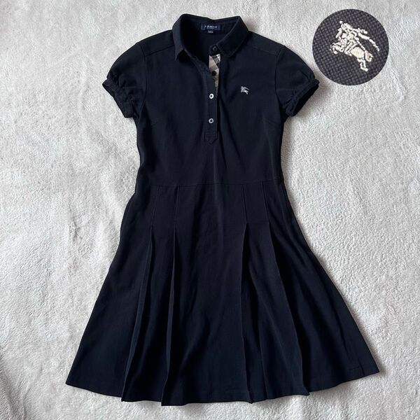 美品■バーバリーロンドン ワンピース ノバチェック パフスリーブ プリーツ 黒 Burberry london dress 鹿の子