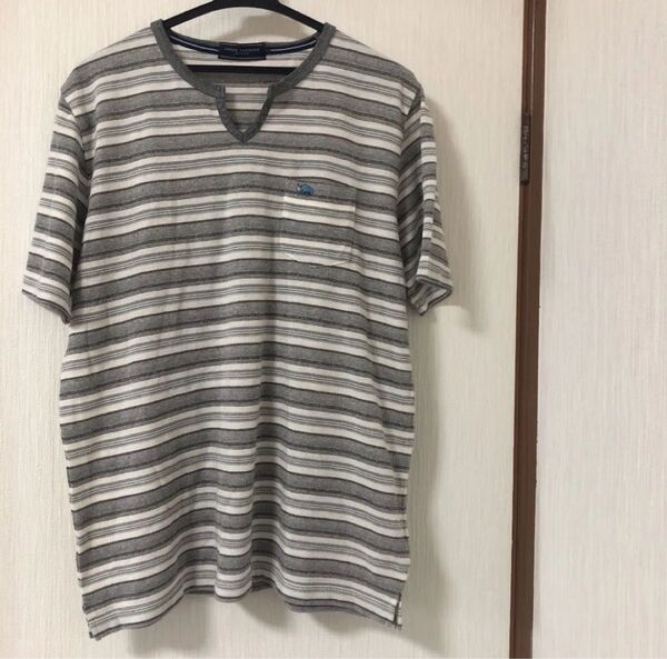 KANSAI YAMAMOTO 山本寛斎 ブルーメイト半袖ボーダー柄 カットソーtシャツ トップス L