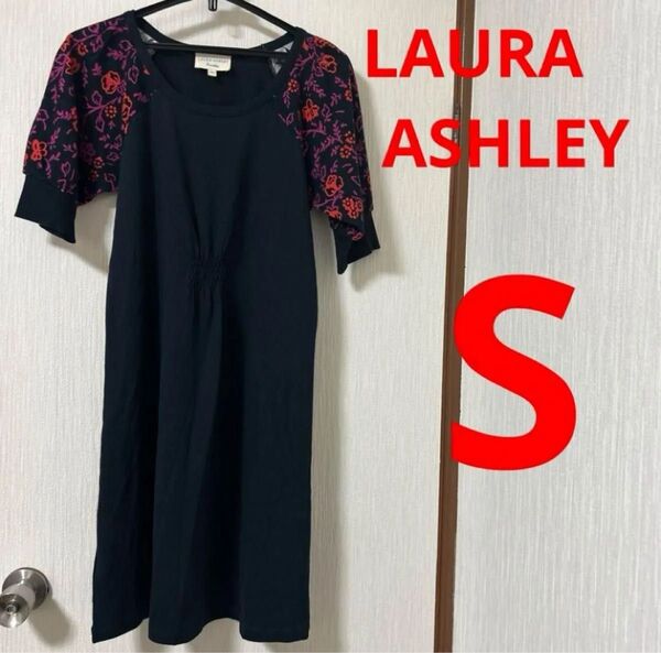 【美品】LAURA ASHLEY London ローラアシュレイレディース 半袖花柄ワンピース 綿100% S