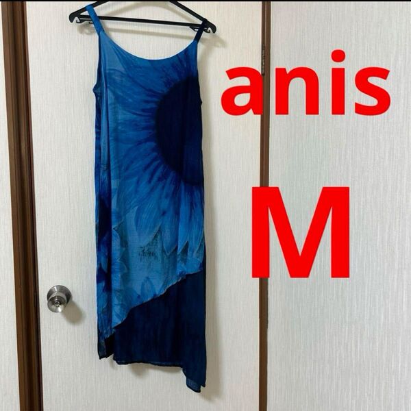 anis レイヤード風 ノースリーブ 花柄ロングワンピース キャミワンピース マキシム丈 M